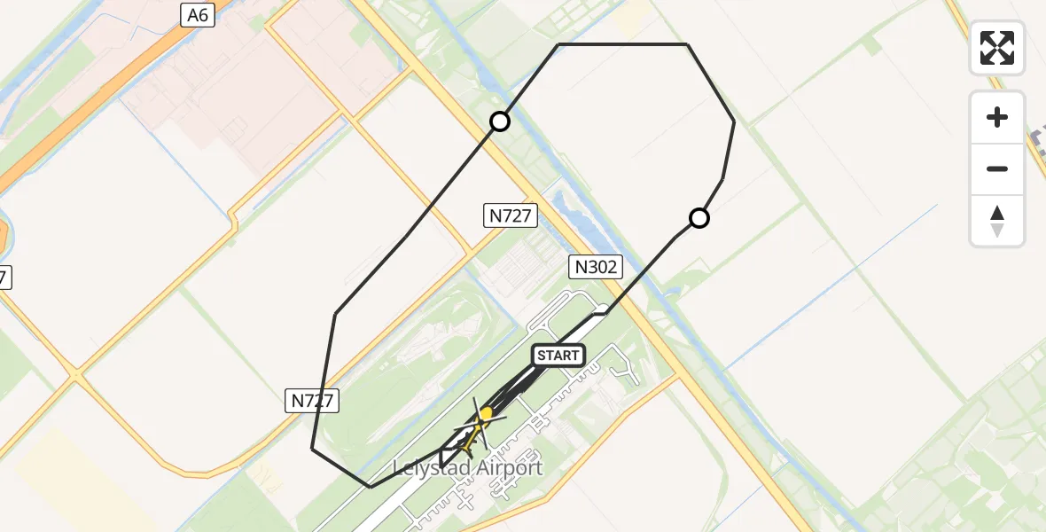 Vluchtroute Politiehelikopter van Lelystad Airport naar Lelystad Airport