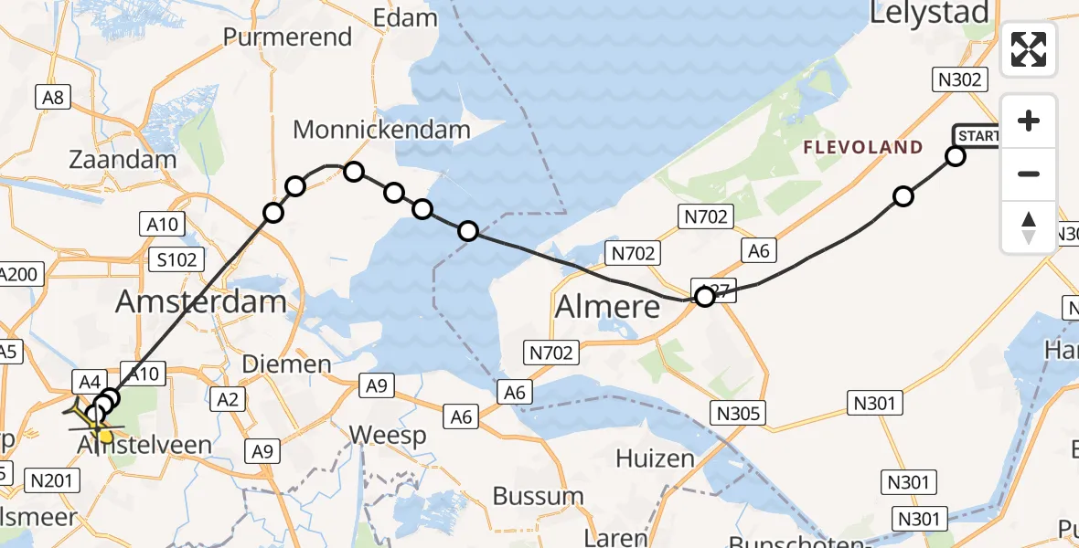 Routekaart van de vlucht: Politieheli naar Schiphol