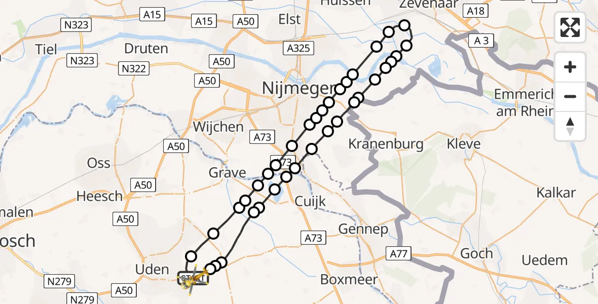 Vluchtroute Traumahelikopter Vliegbasis Volkel - Vliegbasis Volkel, 15 december 2022, 21:08