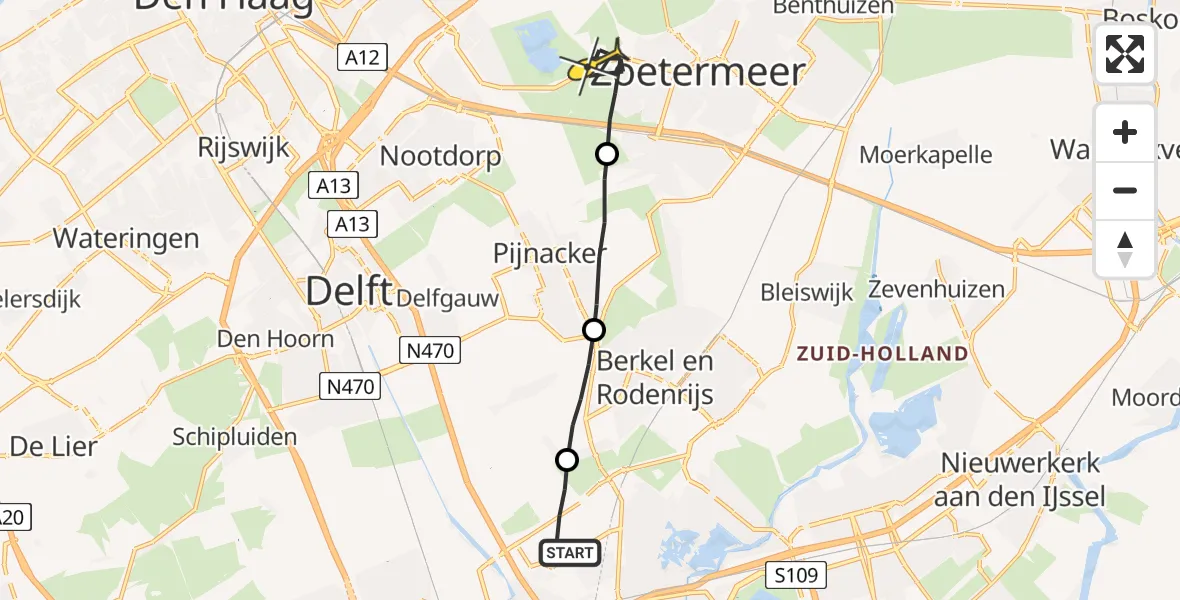 Routekaart van de vlucht: Lifeliner 2 naar Zoetermeer