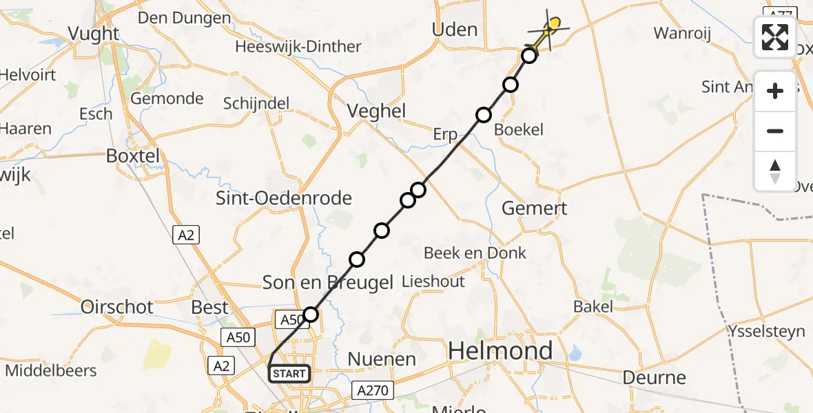 Routekaart van de vlucht: Lifeliner 3 naar Vliegbasis Volkel