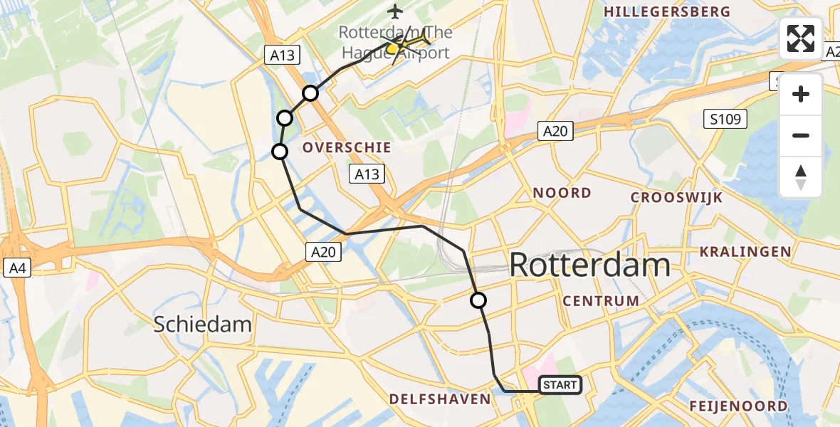 Routekaart van de vlucht: Lifeliner 2 naar Rotterdam The Hague Airport