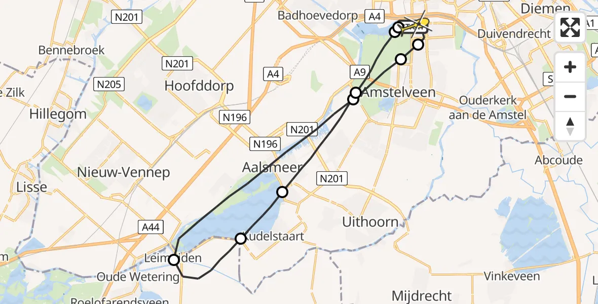 Routekaart van de vlucht: Lifeliner 1 naar VU Medisch Centrum Amsterdam