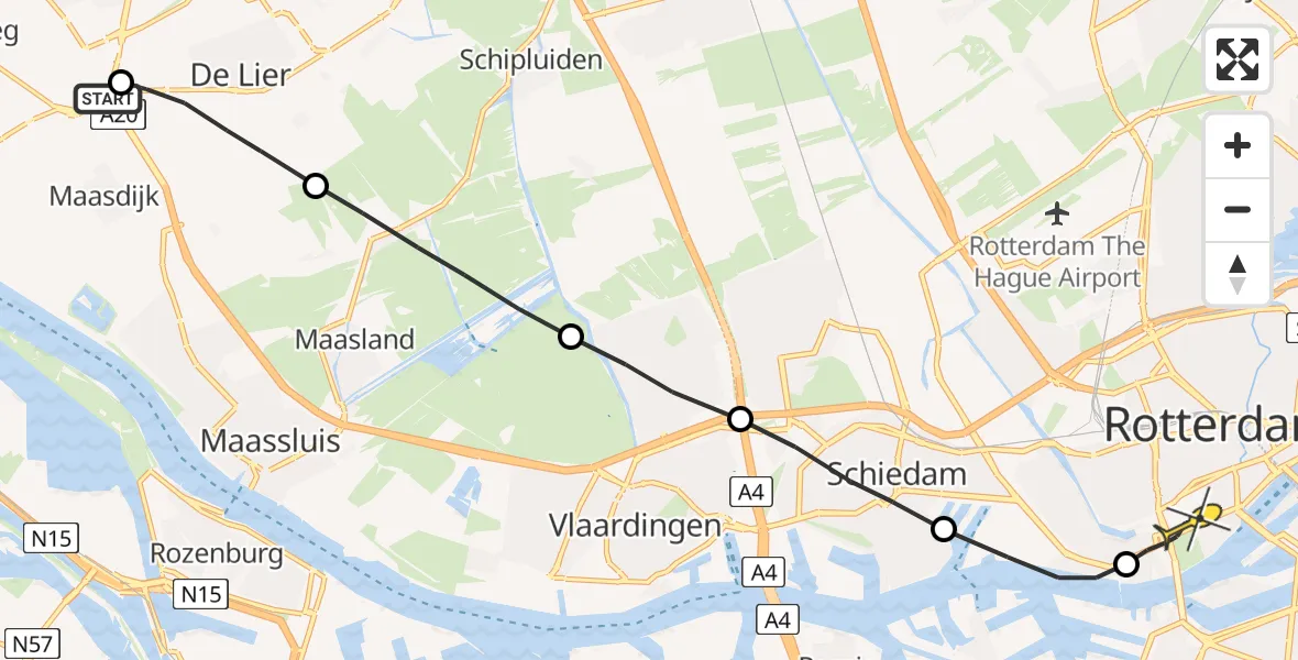 Routekaart van de vlucht: Lifeliner 2 naar Erasmus MC