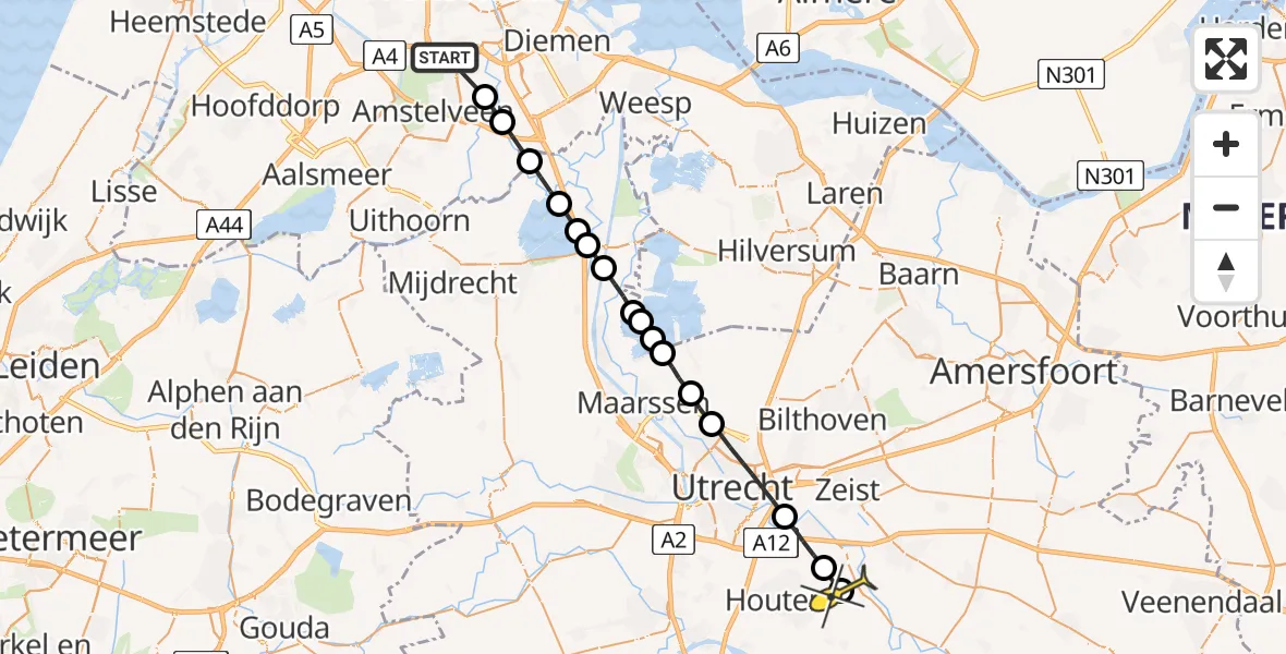 Routekaart van de vlucht: Lifeliner 1 naar Werkhoven