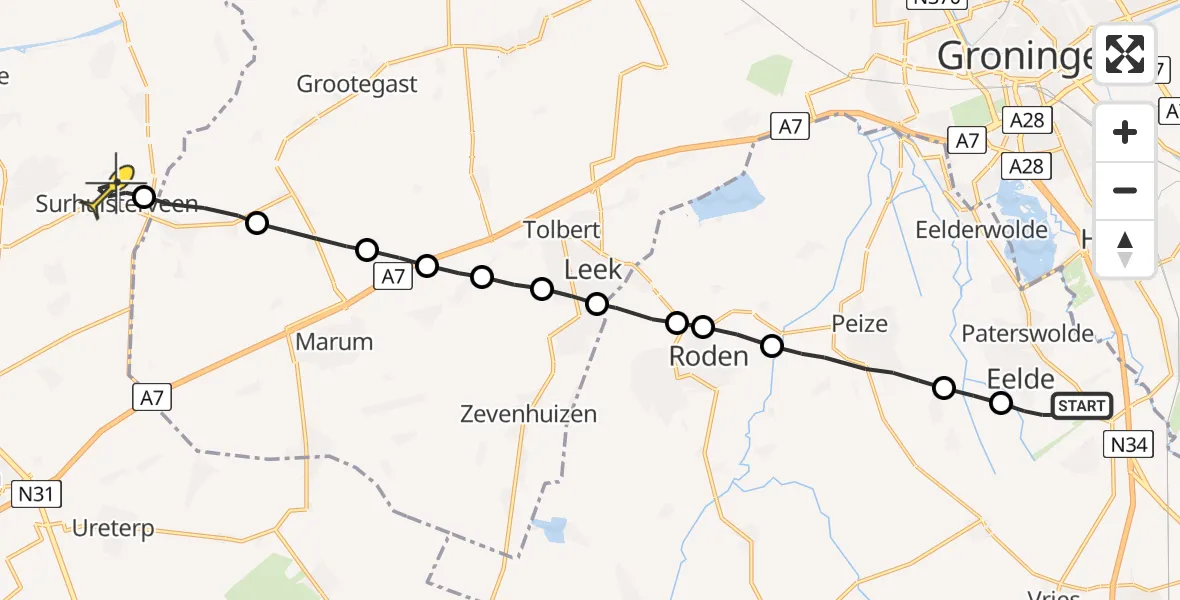 Routekaart van de vlucht: Lifeliner 4 naar Surhuisterveen