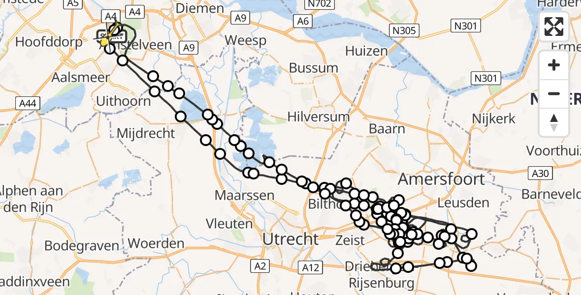 Routekaart van de vlucht: Politieheli naar Schiphol