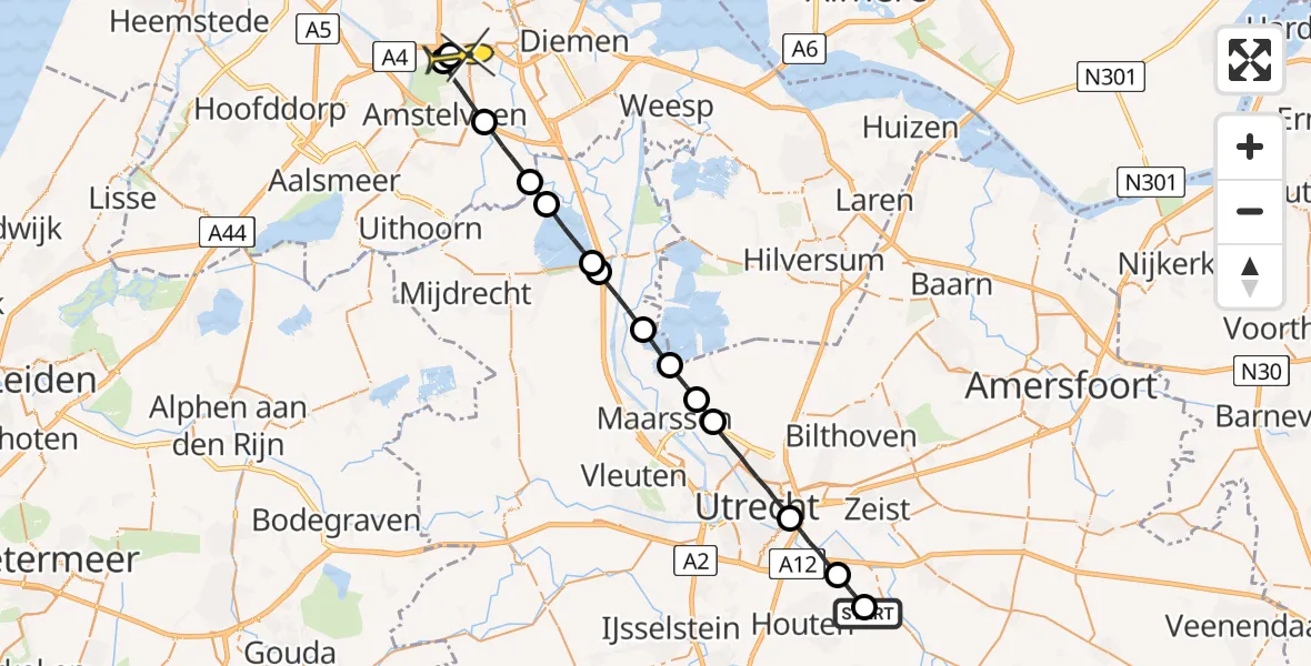 Routekaart van de vlucht: Lifeliner 1 naar VU Medisch Centrum Amsterdam