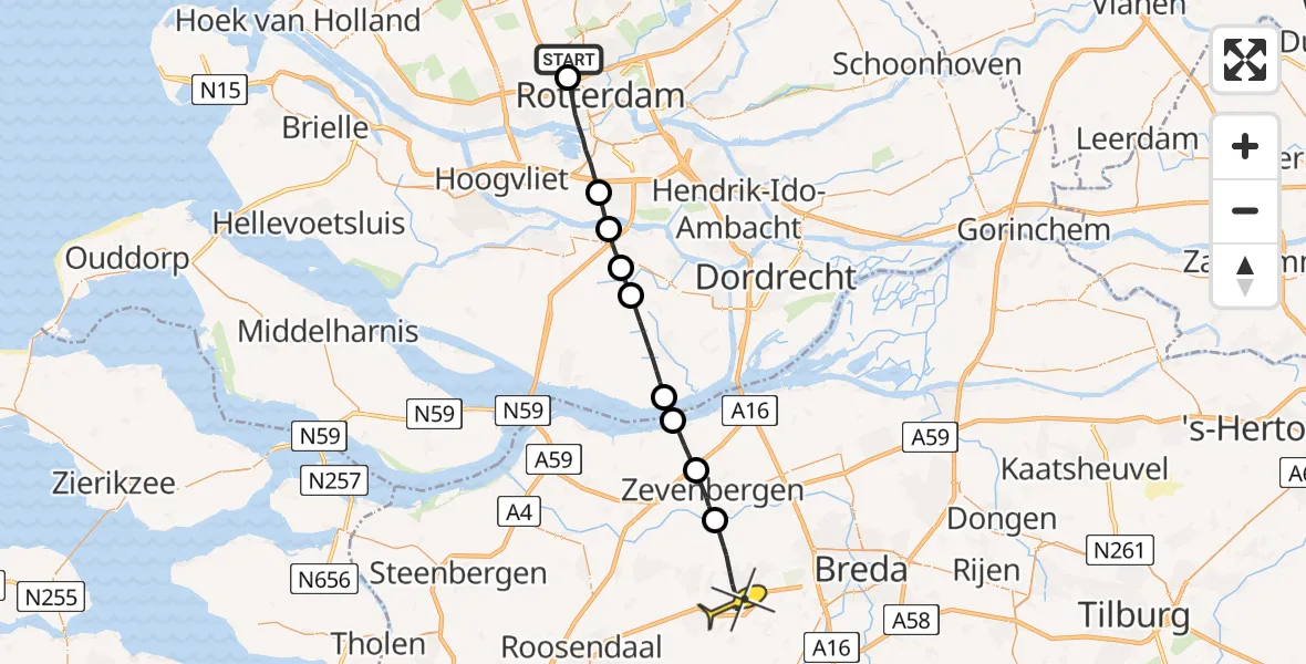 Routekaart van de vlucht: Lifeliner 2 naar Etten-Leur