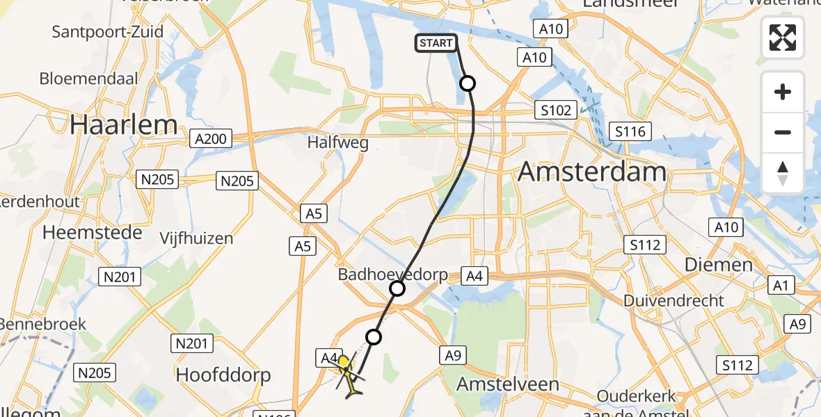 Routekaart van de vlucht: Lifeliner 1 naar Luchthaven Schiphol