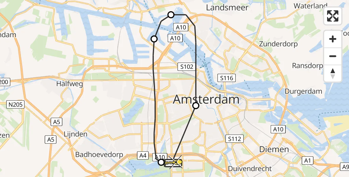 Routekaart van de vlucht: Lifeliner 1 naar VU Medisch Centrum Amsterdam