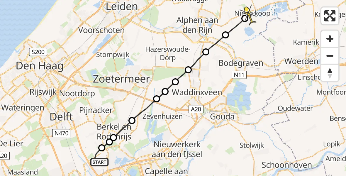 Routekaart van de vlucht: Lifeliner 2 naar Nieuwkoop