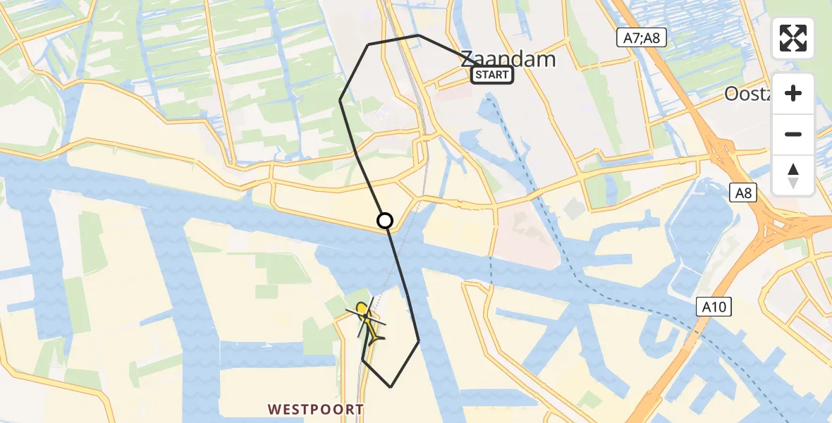 Routekaart van de vlucht: Lifeliner 1 naar Amsterdam Heliport