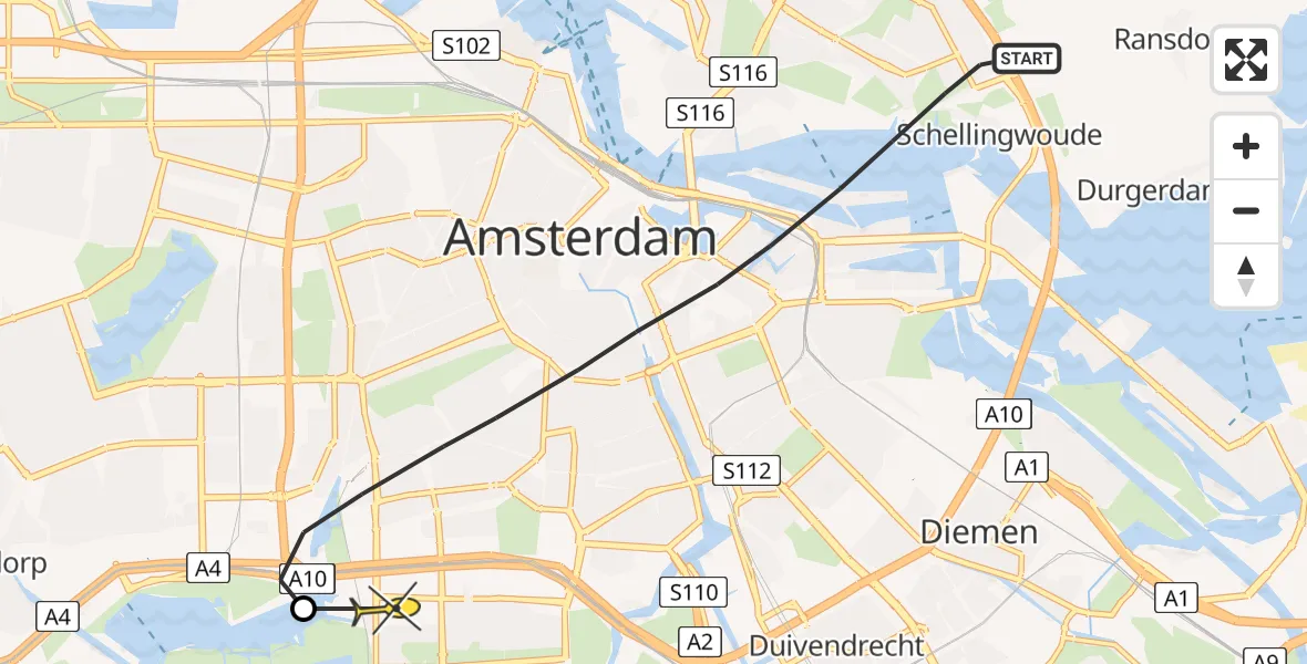 Routekaart van de vlucht: Lifeliner 1 naar VU Medisch Centrum Amsterdam