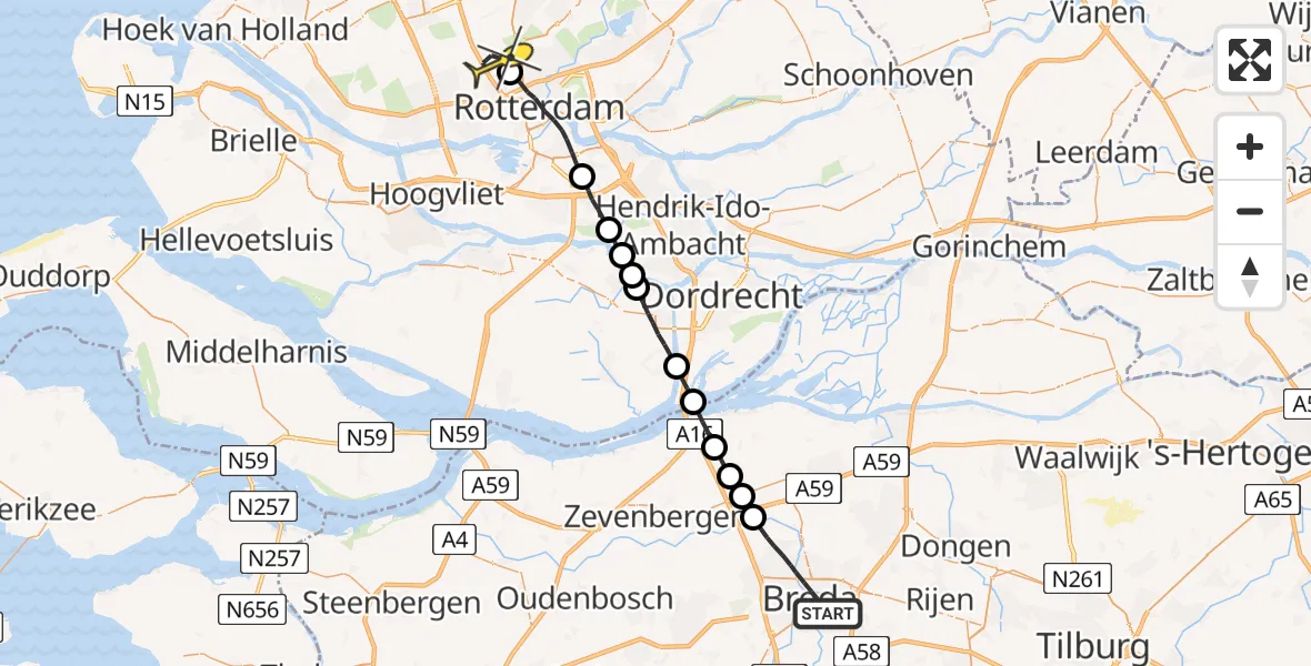 Routekaart van de vlucht: Lifeliner 2 naar Rotterdam The Hague Airport