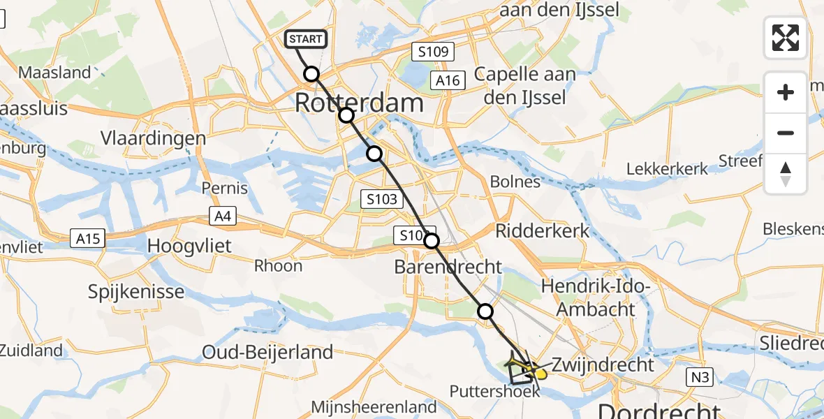 Routekaart van de vlucht: Lifeliner 2 naar Zwijndrecht