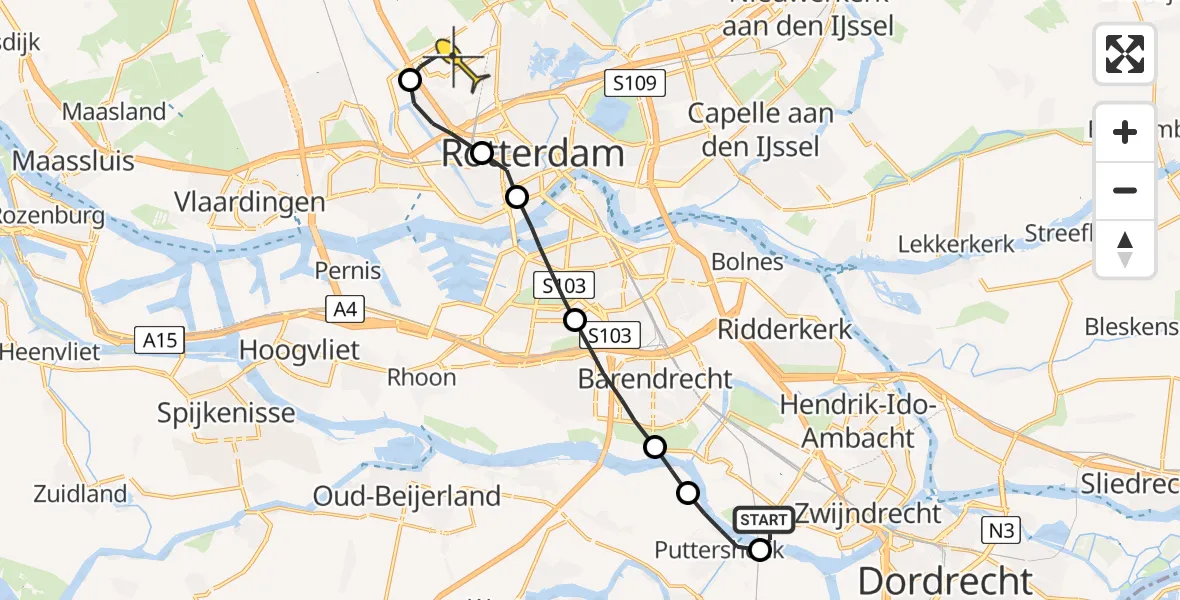 Routekaart van de vlucht: Lifeliner 2 naar Rotterdam The Hague Airport