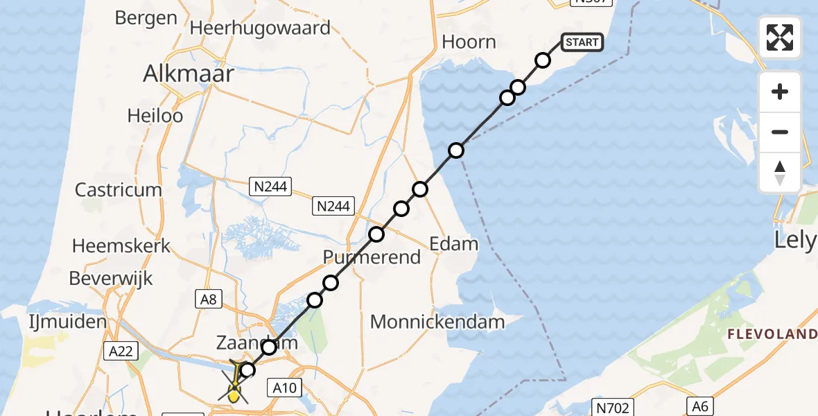 Routekaart van de vlucht: Lifeliner 1 naar Amsterdam Heliport