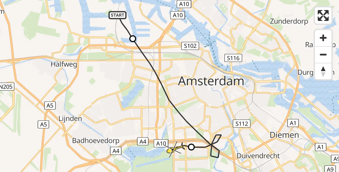 Routekaart van de vlucht: Lifeliner 1 naar VU Medisch Centrum Amsterdam