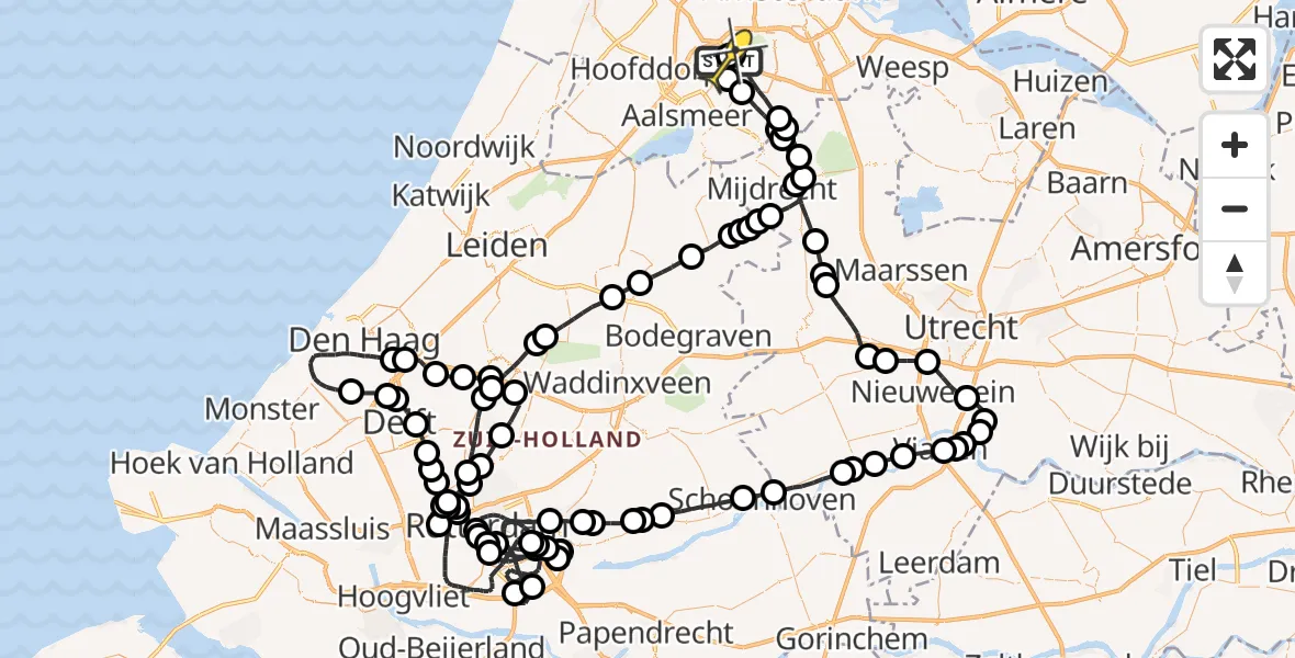 Routekaart van de vlucht: Politieheli naar Schiphol