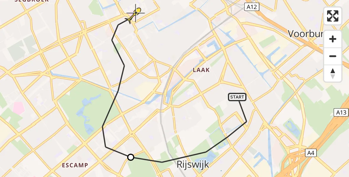 Routekaart van de vlucht: Lifeliner 1 naar Den Haag