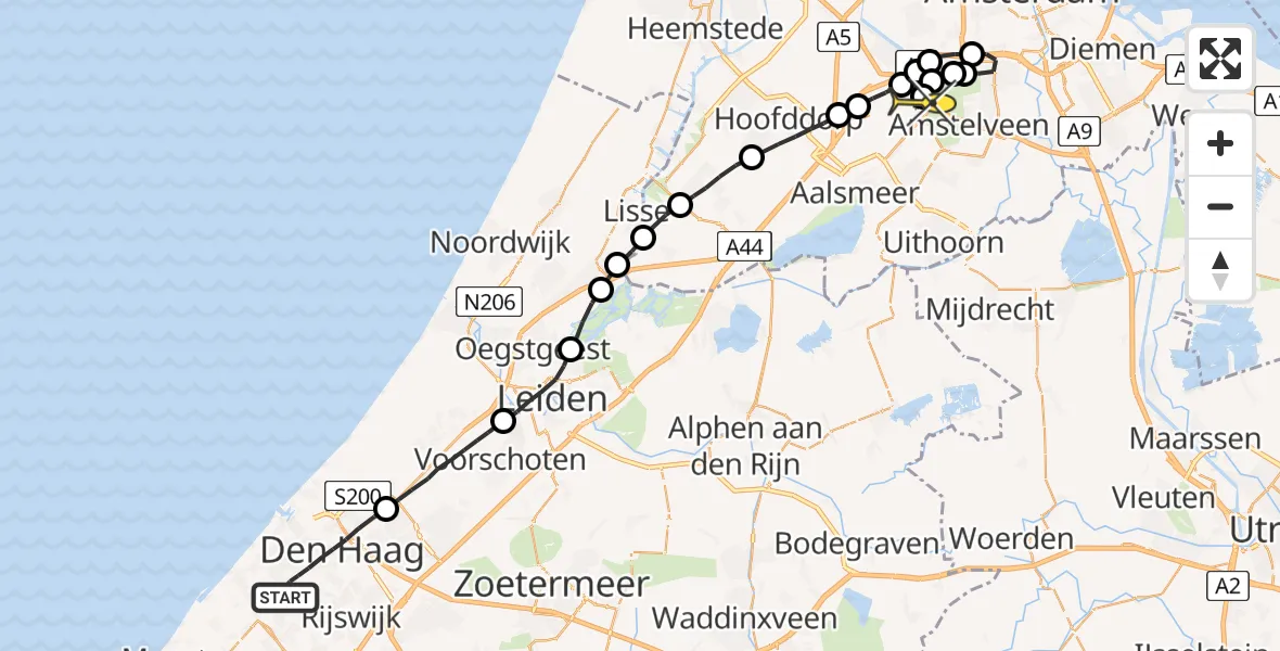 Routekaart van de vlucht: Lifeliner 1 naar Schiphol