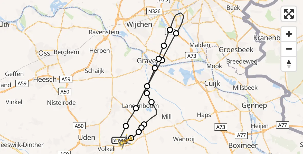 Vluchtroute Traumahelikopter Vliegbasis Volkel - Vliegbasis Volkel, 17 december 2022, 10:08