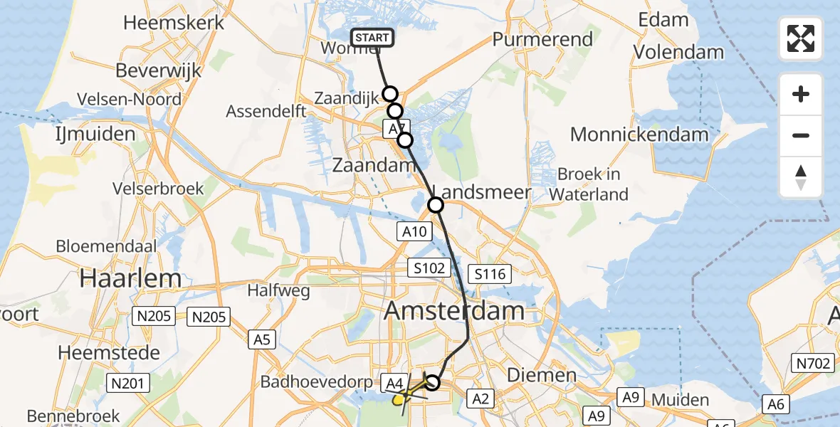Routekaart van de vlucht: Lifeliner 2 naar VU Medisch Centrum Amsterdam