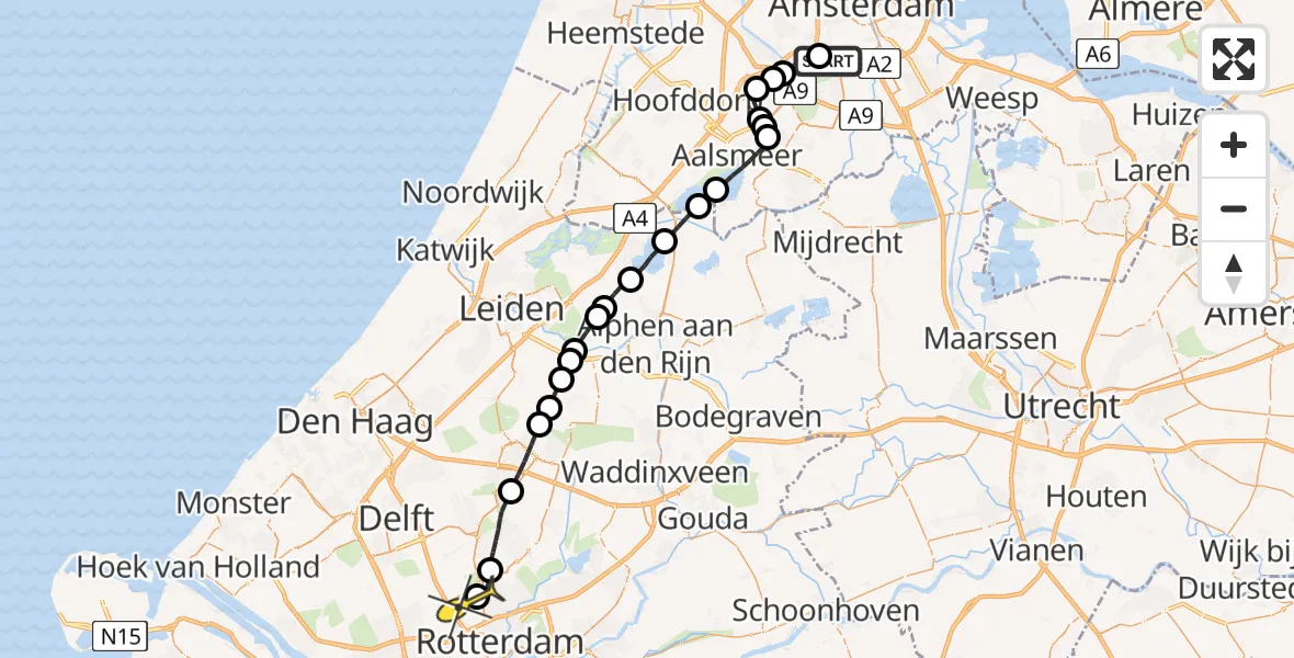 Routekaart van de vlucht: Lifeliner 2 naar Rotterdam The Hague Airport
