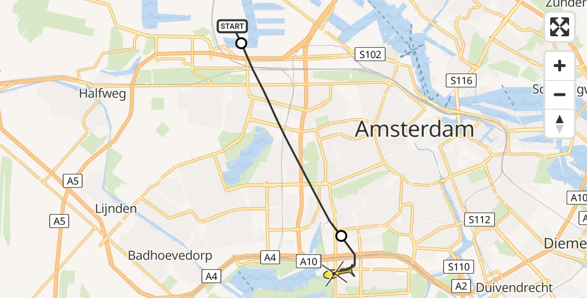 Routekaart van de vlucht: Lifeliner 1 naar VU Medisch Centrum Amsterdam