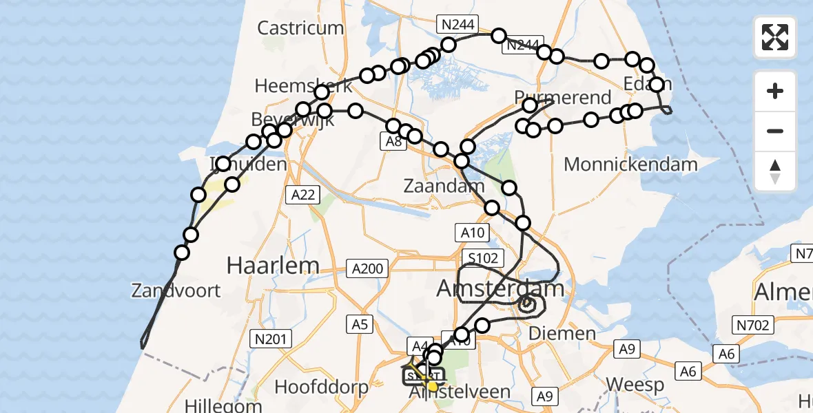 Routekaart van de vlucht: Politieheli naar Schiphol