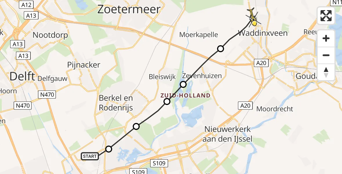 Routekaart van de vlucht: Lifeliner 2 naar Waddinxveen