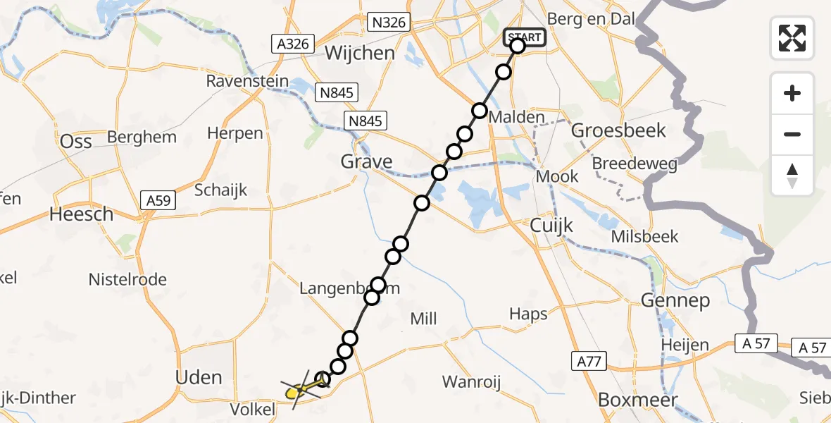 Routekaart van de vlucht: Lifeliner 3 naar Vliegbasis Volkel