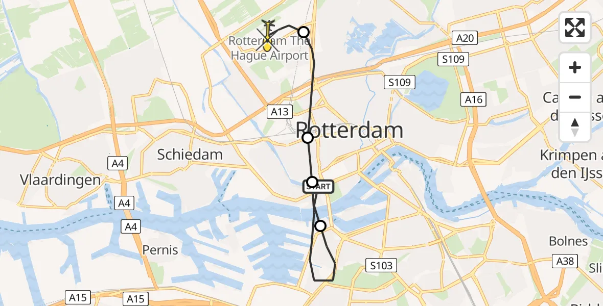 Routekaart van de vlucht: Lifeliner 2 naar Rotterdam The Hague Airport