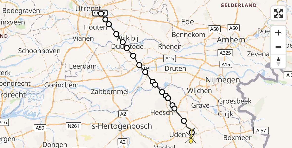 Routekaart van de vlucht: Lifeliner 3 naar Vliegbasis Volkel