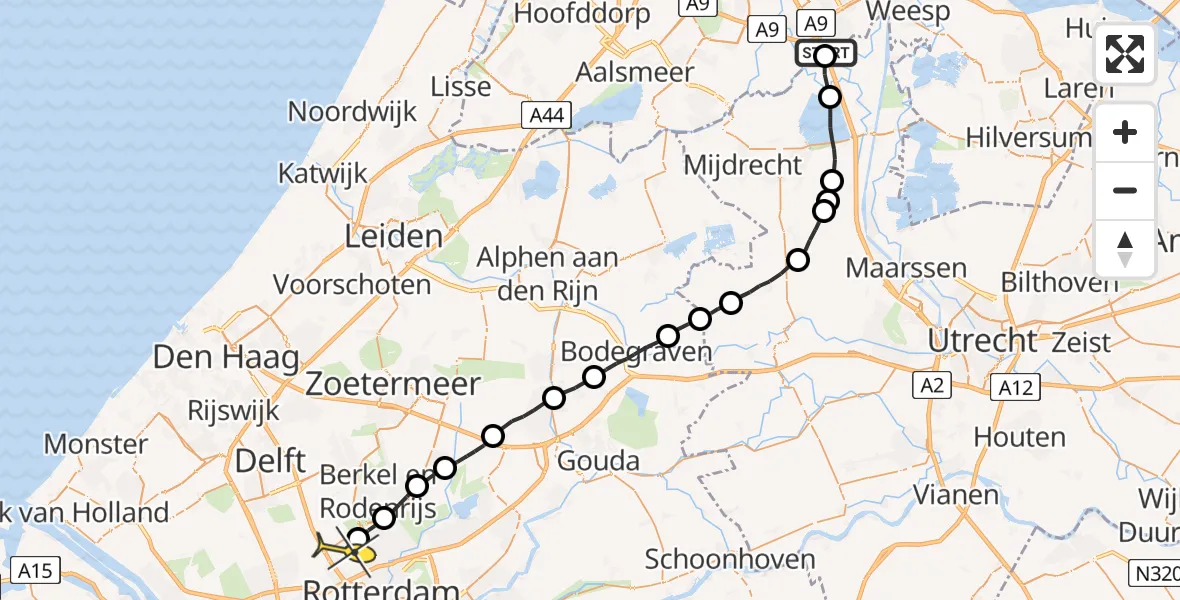 Routekaart van de vlucht: Lifeliner 2 naar Rotterdam The Hague Airport