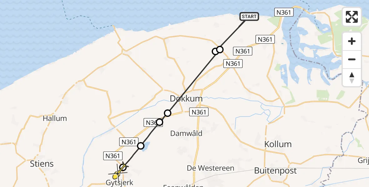 Routekaart van de vlucht: Ambulanceheli naar Oentsjerk