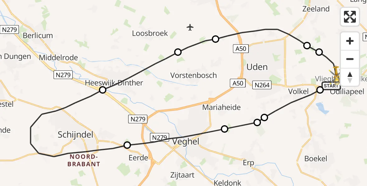 Vluchtroute Traumahelikopter Vliegbasis Volkel - Vliegbasis Volkel, 18 december 2022, 09:08