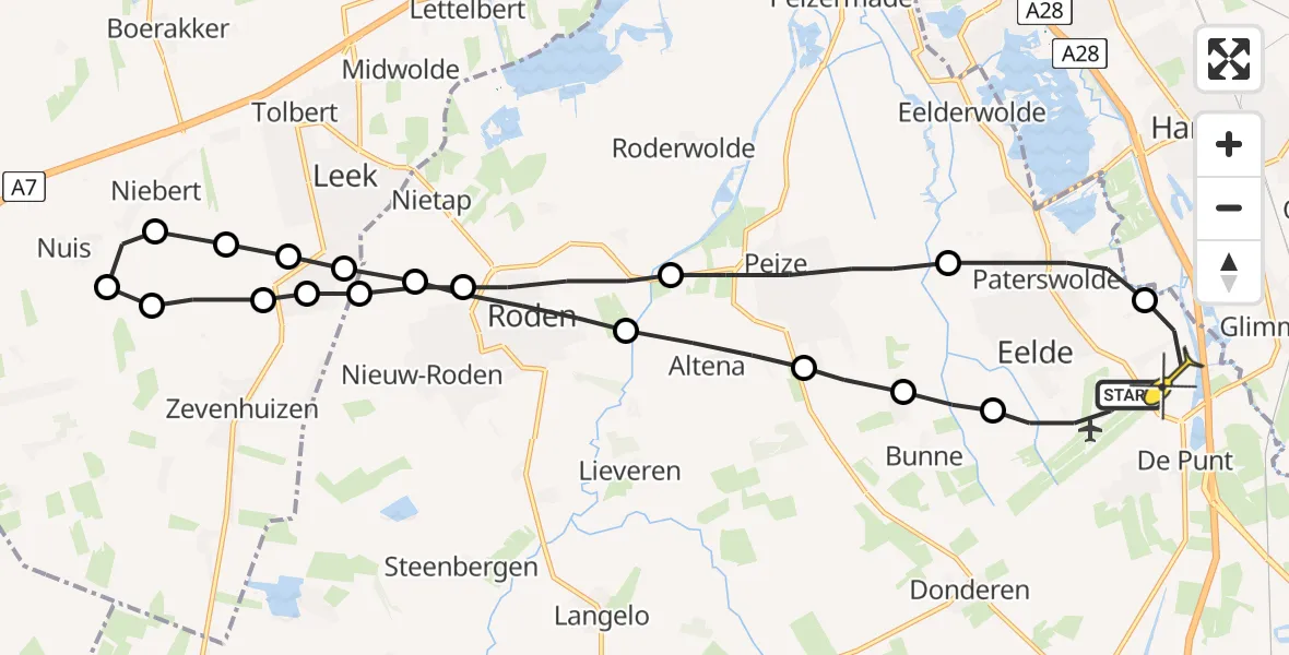 Routekaart van de vlucht: Lifeliner 4 naar Eelde