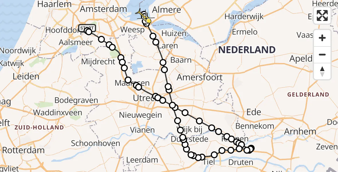 Routekaart van de vlucht: Politieheli naar Muiden