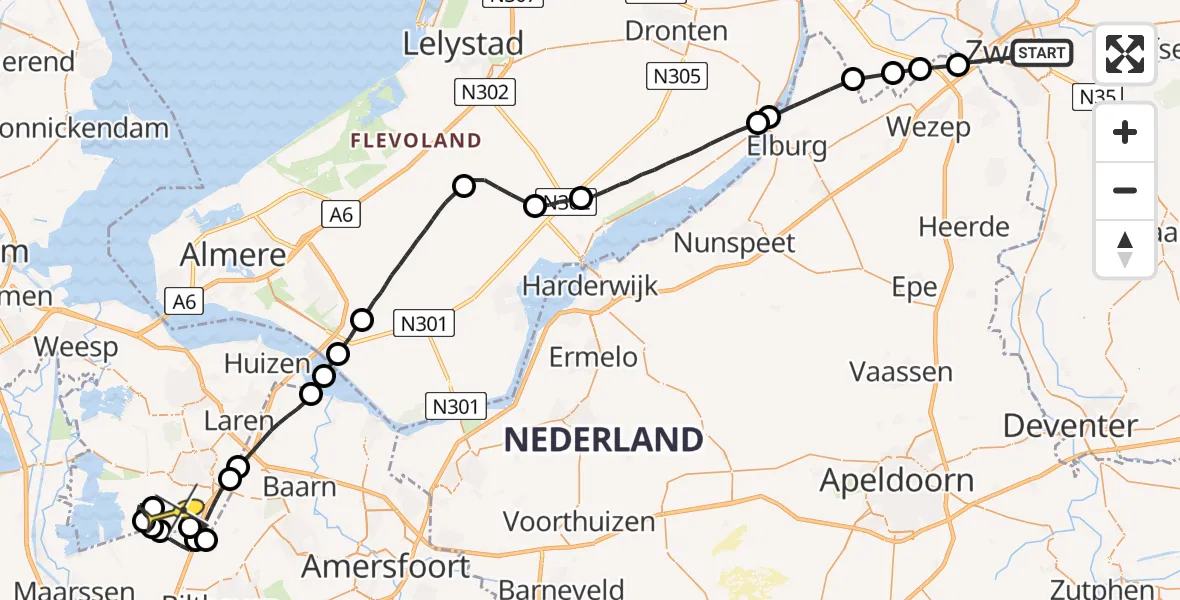 Routekaart van de vlucht: Lifeliner 1 naar Vliegveld Hilversum