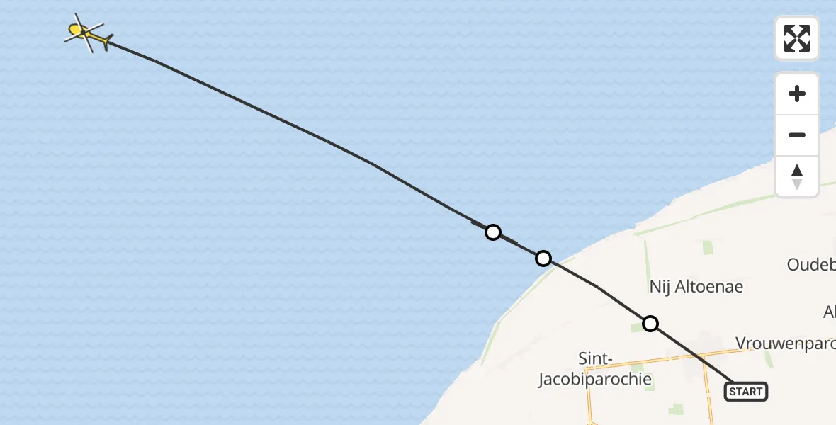 Routekaart van de vlucht: Ambulanceheli naar Oosterend