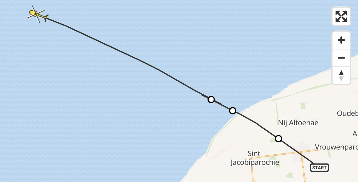 Routekaart van de vlucht: Ambulancehelikopter naar Oosterend