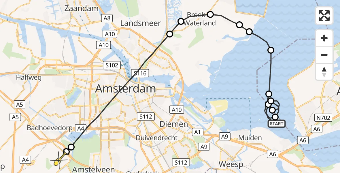 Routekaart van de vlucht: Politieheli naar Schiphol