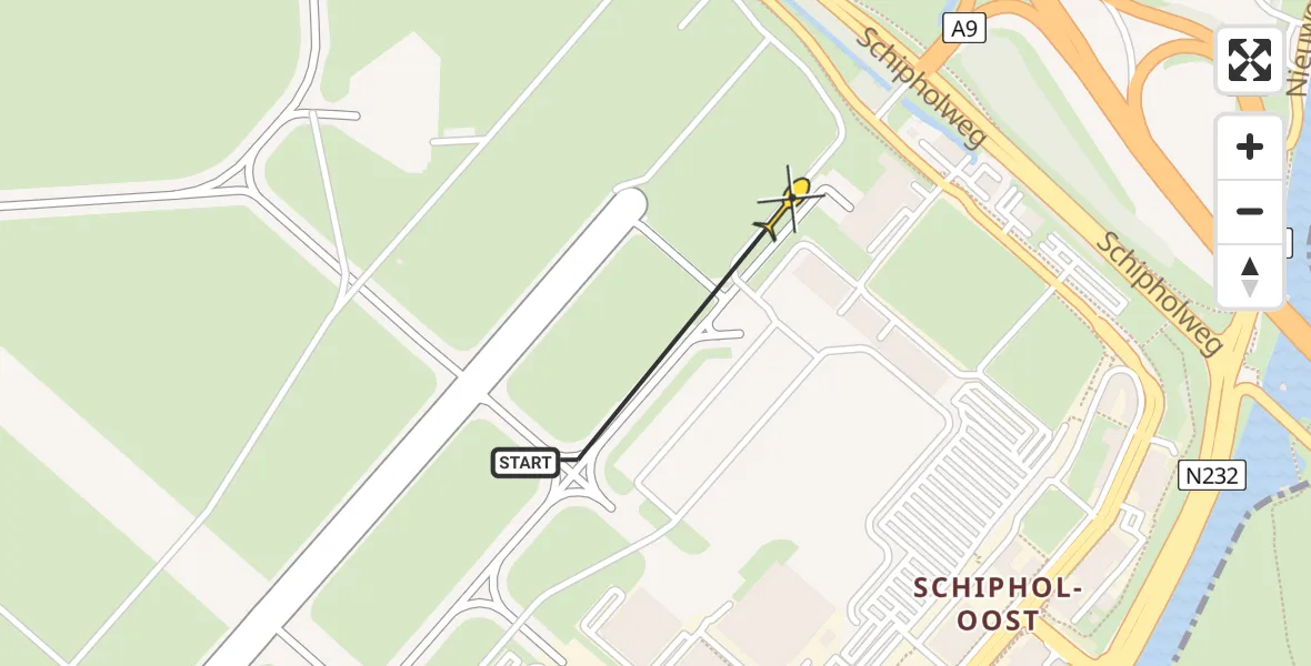 Routekaart van de vlucht: Politieheli naar Schiphol