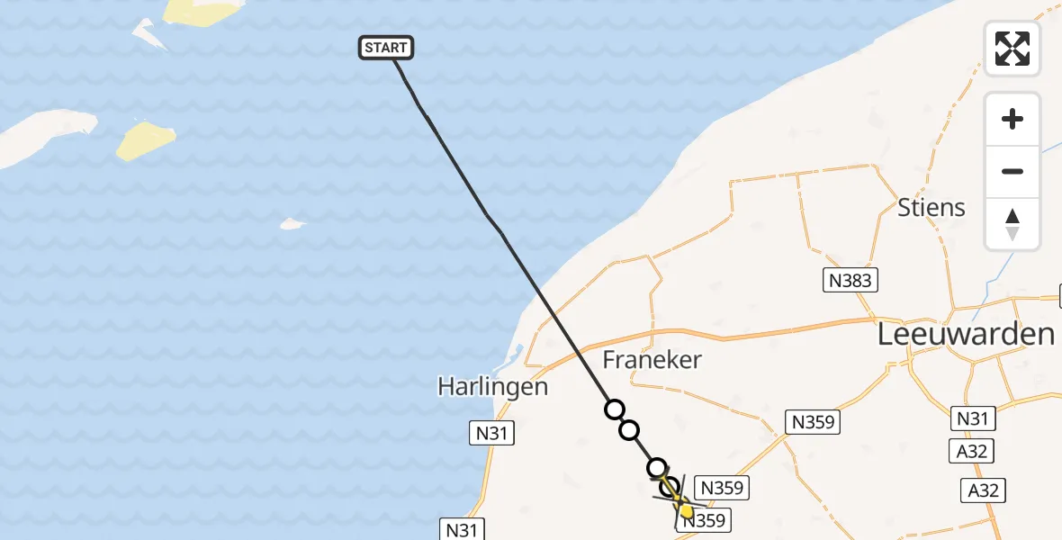 Routekaart van de vlucht: Ambulanceheli naar Kûbaard