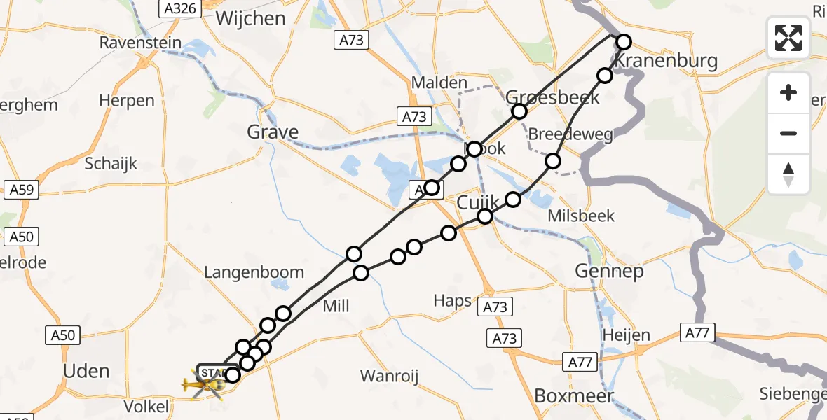 Vluchtroute Traumahelikopter Vliegbasis Volkel - Vliegbasis Volkel, 18 december 2022, 13:14