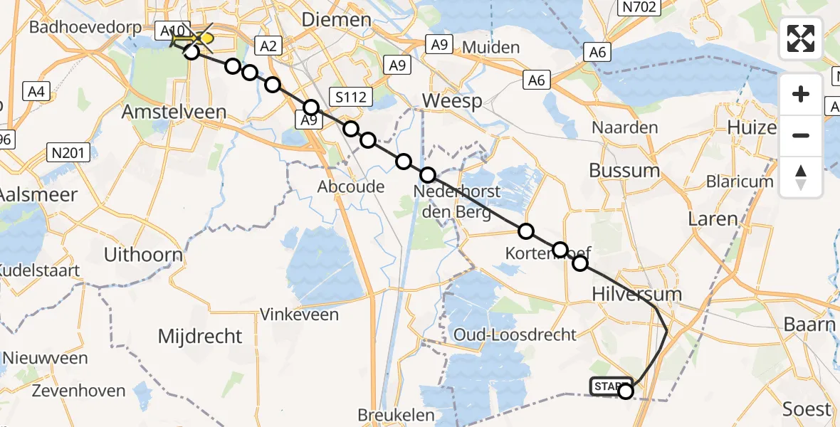 Routekaart van de vlucht: Lifeliner 1 naar VU Medisch Centrum Amsterdam