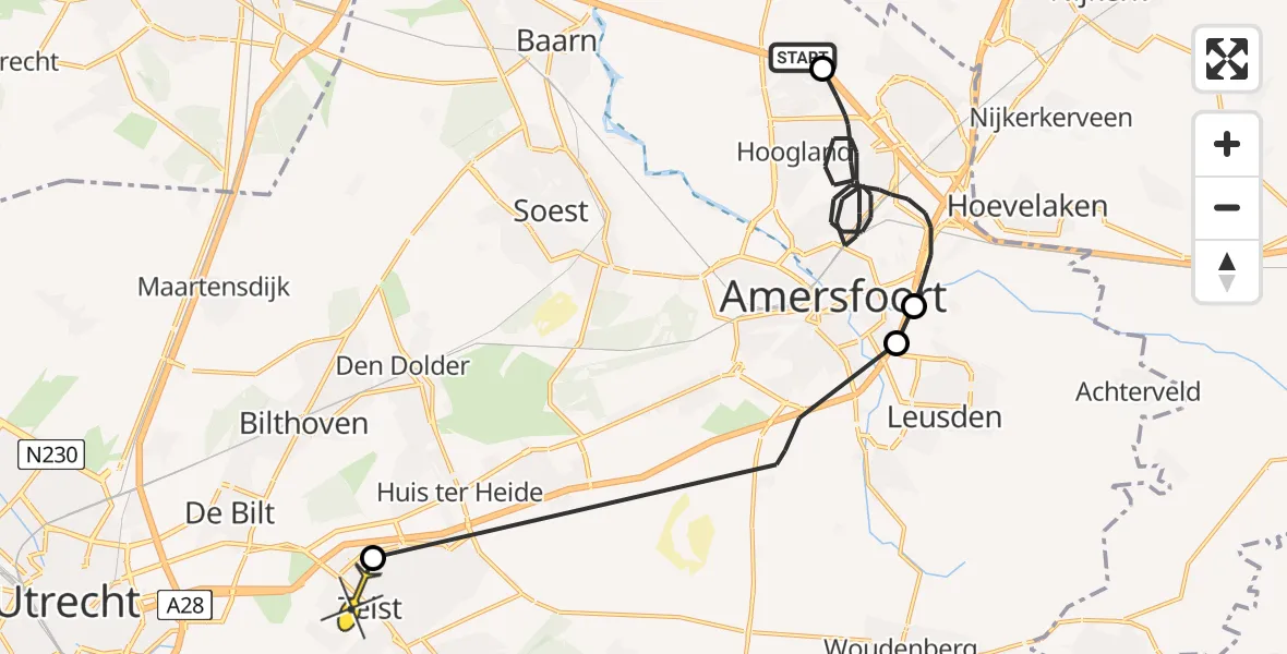 Routekaart van de vlucht: Politiehelikopter naar Zeist