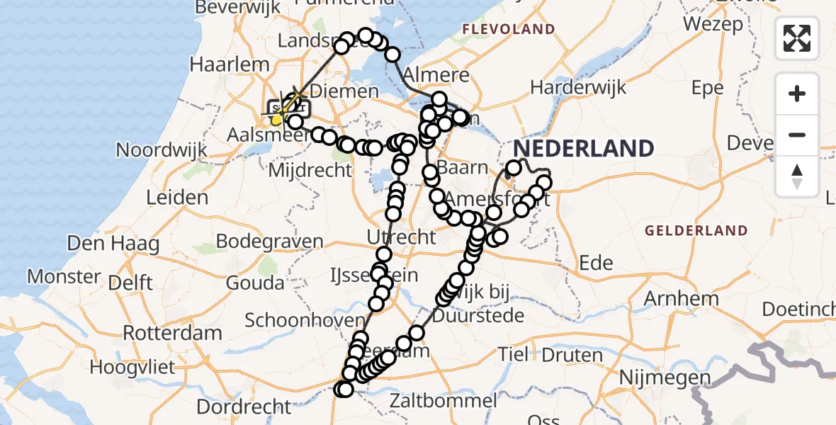 Routekaart van de vlucht: Politieheli naar Schiphol